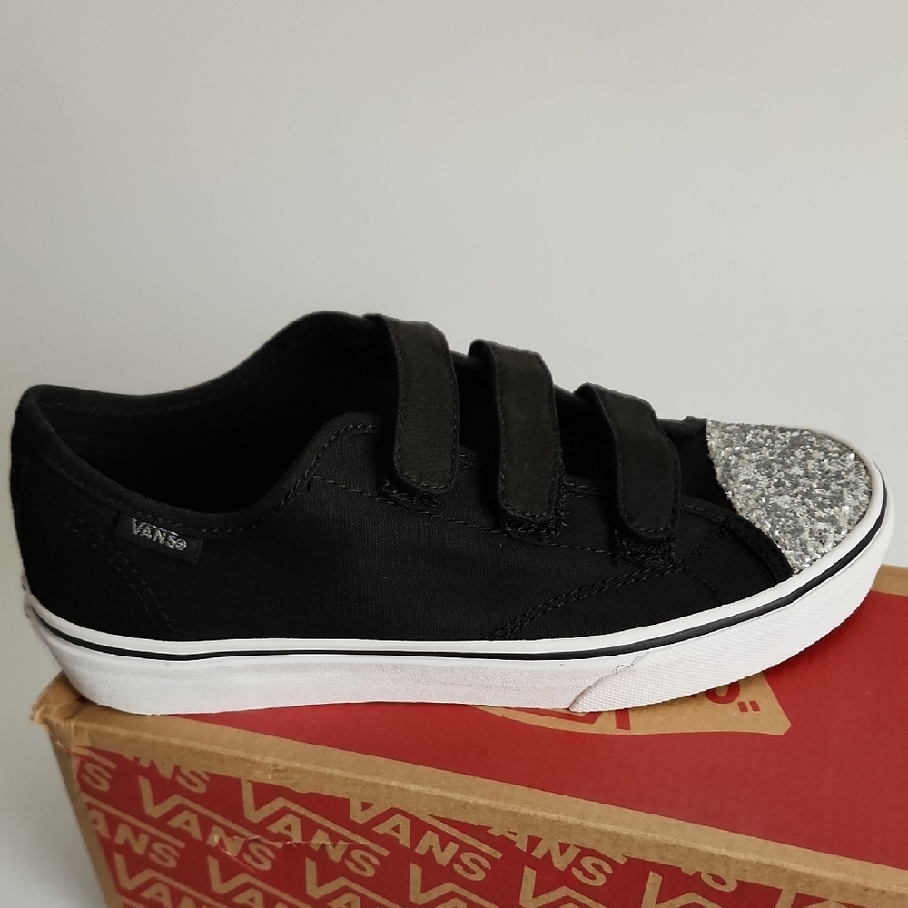 Vans Black and Silver Glitter Sneakers with Velcro Straps